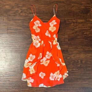 Floral Orange Spaghetti Strap Dress